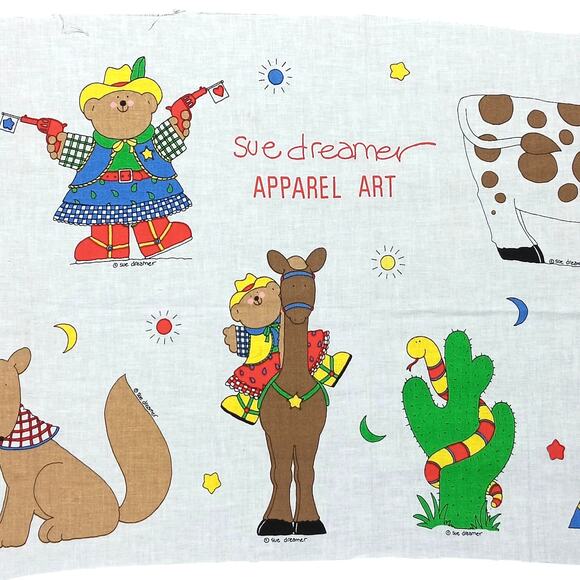 Vintage Sue Dreamer Apparel Art 18" x 45" Fabric Cowboy, Animals Graphics NEW - Picture 3 of 8